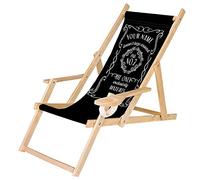 Ferocity Chaise Longue Pliable en Bois avec accoudoirs et Porte-gobelet Noir Motif, personnalisé Whiskey [119]