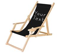 Ferocity Chaise Longue Pliable en Bois avec accoudoirs et Porte-gobelet Noir Motif, personnalisé Your Text Votre Texte [119]