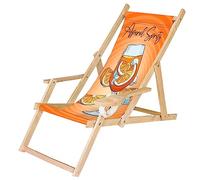 Ferocity Chaise Longue Pliable en Bois avec accoudoirs et Porte-gobelet Noir Motif Spritz [119]