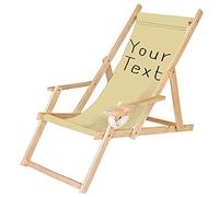 Ferocity Chaise Longue Pliable en Bois avec accoudoirs et Porte-gobelet Votre Texte Beige [119]