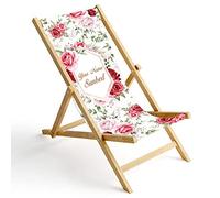 Ferocity Chaise Longue Pliable en Bois Fauteuil de Plage Pliant en hetre Classique Lit de Plage Red Roses [119]