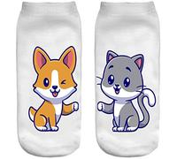 Ferocity Chaussettes de Sport Coton 36-40 Theme 3D Unique Conception Confortable des Sports Chaussettes High Five Cat & Dog [001]