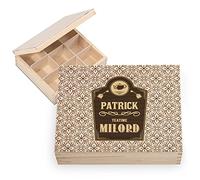 Ferocity Coffret à thé en bois personnalisé avec nom YOUR TEXT 20,5 x 23,5 cm Boîte de rangement pour sachets de thé avec 6 compartiments avec design personnalisé UV Milord [160]