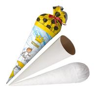Ferocity Cornet d'écolier personnalisé - Motif football - 70 cm - En tissu avec émerillon rond en carton et rembourrage en billes de silicone - Grand sac comme coussin - Modèle 8 [149]