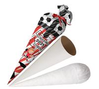 Ferocity Cornet d'écolier personnalisé - Motif football - 70 cm - En tissu avec émerillons ronds en carton et rembourrage en billes de silicone - Grand sac comme coussin - Modèle 5 [149]