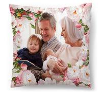 Ferocity Coussin avec Photo personnalisé (45x45) Personnalisable avec la Photo ou Le Texte de Votre Choix oreillers hypoallergéniques Grandma Grandpa Flower [091]