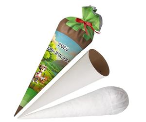 Ferocity Coussin pour cornet d'école, jeu vidéo avec nom pour garçon, sac de sucre personnalisé de 70 cm, en tissu, avec ébauche ronde en carton et rembourrage en billes de silicone, grand sac comme