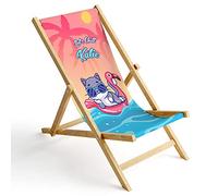 Ferocity Enfants Chaise Longue Pliable en Bois Fauteuil de Plage Pliant en hetre Classique Lit de Plage Cat Chill [119]