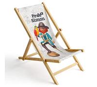 Ferocity Enfants Chaise Longue Pliable en Bois Fauteuil de Plage Pliant en hetre Classique Lit de Plage Pirate [119]