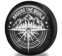 Ferocity Housse de Roue de Secours Fabriquée sur Mesure de Stockage Hydrofuge individuelle avec arrêt de Cordon pour Les Roues Housse de Protection en éco-Cuir Around The World [097]