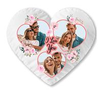 Ferocity Oreiller personnalisé (35 x 40 cm) en forme de cœur avec 3 photos; Minky moelleux; Pour la Saint-Valentin, le jour de la fortune, l'anniversaire; Cœur 3 Photos [091]