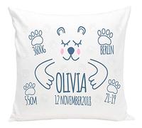 Ferocity Personnalisé coussin pour bébé Fille ou garçon avec Les données de la Naissance Nom Date Idée cadeau pour une naissance Oreiller Bébé ours en peluche [095]