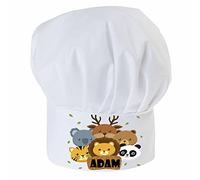 Ferocity Personnalisé de Cuisinier Chapeau avec Un nom pour Enfants avec Texte de Cuisine Ajustable Toque Animaux [099]