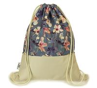 Ferocity Prime Sacs à cordon Le sac d'école le cartable le cartable Sac à Dos Sack-pack Gymsack Unisexe beige avec couleur Fleurs pastel [010]