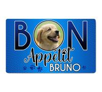 Ferocity Tapis pour gamelles personnalisé avec photo et nom | pour chiens et chats | Taille 45 x 75 cm | Sous-couche en caoutchouc de 4 mm | Motif pour animaux de compagnie | Couleur Bon Appetit [140]