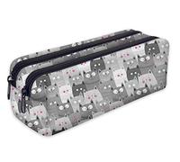 Ferocity Trousse Scolaire 2 Compartiments Sac a Crayon Trousse de Toilette Trousse Plumier Organisateur Chats Gris [107]
