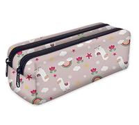 Ferocity Trousse Scolaire 2 Compartiments Sac a Crayon Trousse de Toilette Trousse Plumier Organisateur Lama Rose [107]