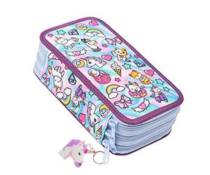 Ferocity Trousse Scolaire 3 Compartiments pour Fille Sac étui à Crayons Trousse de Toilette Trousse Plumier Organisateur Motif Holo Doux Autocollants [150]