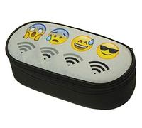 Ferocity Trousse Scolaire Oval Sac à Crayon Trousse en Cuir Plumier Organisateur Noir pour Une Fille Petit ami Emoji WiFi [086]