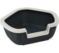 Ferplast Bac à litière d'angle pour chats Bac à litière d'angle ouvert DAMA, plastique résistant, cadre amovible, 57,5 x 51,5 x H 22 cm noir