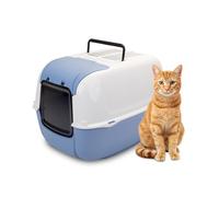 Ferplast Bac Litiere pour Chat, Maison de Toilette pour Chat, 2 filtres à Charbon Actif Anti-Odeur Inclus, Porte battante obscurcie, 39,5 x 52,5 x h 38 cm, Prima Cabrio Grand bac à litière, Bleu