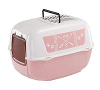 Ferplast Bac Litiere pour Chat, Maison de Toilette pour Chat, 2 filtres à Charbon Actif Anti-Odeur Inclus, Porte battante obscurcie, 39,5 x 52,5 x h 38 cm, Prima Decor Grand bac à litière, Rose