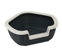 Ferplast Bac Litiere pour Chat, Maison de Toilette pour Chat, Bac à litière d'angle, avec Bords Hauts et Entrée Basse, 57,5 x 51,5 x H 22 cm, Bac à Litière d'angle DAMA, Noir