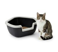 Ferplast – Bac à litière pour chat DAMA d'angle, bords hauts entrée basse 57,5×51,5×22 cm Noir