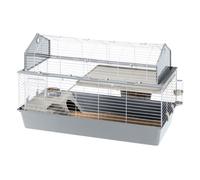 Ferplast - Cage Barn 120 pour lapins - 2 étages, toit ouvrant, accessoires & adhésifs - Gris
