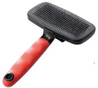 Ferplast Brosse Carde Autonettoyante pour Chiens - Poils Mi-longs à Longs - Système Push Élimine Poils - Picots Inclinés & Têtes Arrondies en Acier Inoxydable - Poignée Ergonomique - Taille L, Rouge