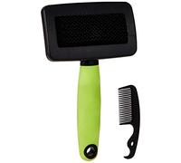 Ferplast Brosse Carde pour Chats - Poils Mi-longs à Longs - Picots Inclinés & Têtes Arrondies en Acier Inoxydable - Poignée Ergonomique Souple - Peigne Supplémentaire Inclus - Taille M, Vert