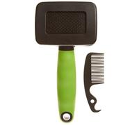 Ferplast Brosse Carde pour Chats - Poils Mi-longs à Longs - Picots Inclinés & Têtes Arrondies en Acier Inoxydable - Poignée Ergonomique Souple - Peigne Supplémentaire Inclus - Taille S, Vert