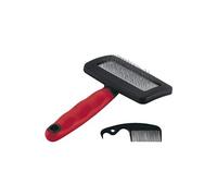 Ferplast Brosse Carde pour Chiens - Poils Mi-longs à Longs - Picots Inclinés & Têtes Arrondies en Acier Inoxydable - Poignée Ergonomique Souple - Peigne Supplémentaire Inclus - Taille M, Rouge