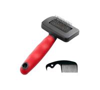Ferplast Brosse Carde pour Chiens - Poils Mi-longs à Longs - Picots Inclinés & Têtes Arrondies en Acier Inoxydable - Poignée Ergonomique Souple - Peigne Supplémentaire Inclus - Taille S, Rouge