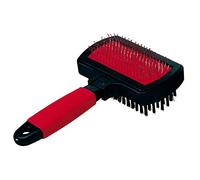 Ferplast Brosse Double pour Chiens - Poils Mi-longs à Longs - Carde à Picots Inclinés & Têtes Arrondies en Résine, Acier Inoxydable - Poignée Ergonomique Souple, Rouge