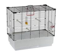 FERPLAST Cage à Oiseaux Piano 4 Grande Cage pour Oiseaux, Canaris, Pinsons, Perruches Ondulées, Inséparables, en Métal, Accessoires Inclus Mangeoires rotatives Perchoirs, 59 x 33 x h 55 cm, Noir