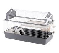Ferplast - Cage Barn 120 pour lapins - 2 étages, toit ouvrant, accessoires & adhésifs - Gris