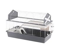 Ferplast Cage BARN 120 pour Lapins et Petits Animaux, 2 étages, Toit Ouvrant, Accessoires et Adhésifs Inclus Gris Gris G