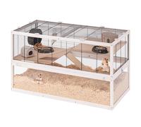 Ferplast Cage Hamster DOMSTER, Cage Souris, 3 Niveaux, avec Accessoires, Plateformes et Échelles, Grillage Métallique et Bois FSC, Base Transparente, Cage pour Hamster en Bois, 100 x 50 x h 61 cm