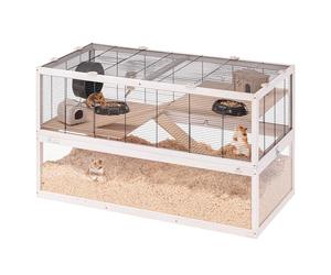 Ferplast Cage Hamster DOMSTER, Cage Souris, 3 Niveaux, avec Accessoires, Plateformes et Échelles, Grillage Métallique et Bois FSC, Base Transparente, Cage pour Hamster en Bois, 100 x 50 x h 61 cm