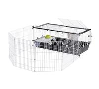 Ferplast Cage Lapin PARKHOME 120, Cochon d'Inde, avec Enclos pour Lapins Domestiques, Niche et Abreuvoir, 118 x 164 x h 56 cm, en Plastique avec Toit Ouvrant