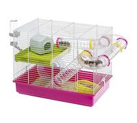 FERPLAST Cage pour Rongeurs LAURA pour Hamsters, en Métal, Accessoires inclus : Mangeoire, Abreuvoir, Maison, Roue, Étagère, Set de Pipe. 46x29.5xh37.5cm