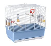 Ferplast Rekord 3 Cage Rectangulaire, Livrée avec Accessoires et Mangeoire Tournante, Métal Robuste Vernis Blanche et Bac en Plastique Bleu, pour