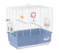 Ferplast Rekord 3 Cage Rectangulaire, Livrée avec Accessoires et Mangeoire Tournante, Métal Robuste Vernis Blanche et Bac en Plastique Bleu, pour