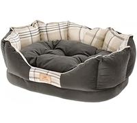 Ferplast Canapé-lit CHARLES 70 pour chien et chat avec oreiller, canapé pour animaux de compagnie, écossais, velours doux, lavable, 68 x 47 x h 25 cm, marron