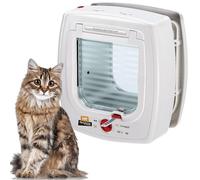 Ferplast Chatiere a puces éléctroniques, Porte pour Chats, Entrée et Sortie Contrôlables à 4 Voies, Proctection Contre Les Courants d'air, Collier Chat avec Puce Inclus, Swing Microchip, Blanc