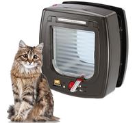 Ferplast Chatiere a puces éléctroniques, Porte pour Chats, Entrée et Sortie Contrôlables à 4 Voies, Proctection contre les Courants d'air, Collier Chat avec Puce Inclus, SWING MICROCHIP Marron