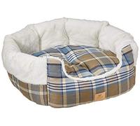 Ferplast couchage pour chiens et chats ETOILE 4, divan pour animaux avec coussin, écossais, fourrure douce et écologique, lavable, 60x50x21, bleu