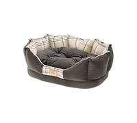 Ferplast couchage rembourré pour chats et chiens CHARLES 50, divan avec coussin, sofa pour animaux, écossais, velours doux, lavable, 45x35x17, marron