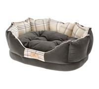 Ferplast couchage rembourré pour chats et chiens CHARLES 60, divan avec coussin, sofa pour animaux, écossais, velours doux, lavable, 56x42x20, marron